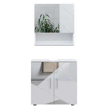 Vicco  Badmöbel-Set Irma Weiß Hochglanz mit Einsätzen 2 Teile, Unterschrank 60 cm