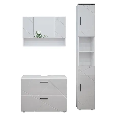 Vicco  Badmöbel-Set Irma Weiß Hochglanz 3 Teile, mit Spiegelschrank 80 cm