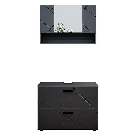 Vicco  Badmöbel-Set Irma Anthrazit Hochglanz 2 Teile, Unterschrank 80 cm