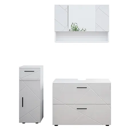 Vicco  Badmöbel-Set Irma Weiß Hochglanz 3 Teile, mit Schubladenschrank und Midischrank