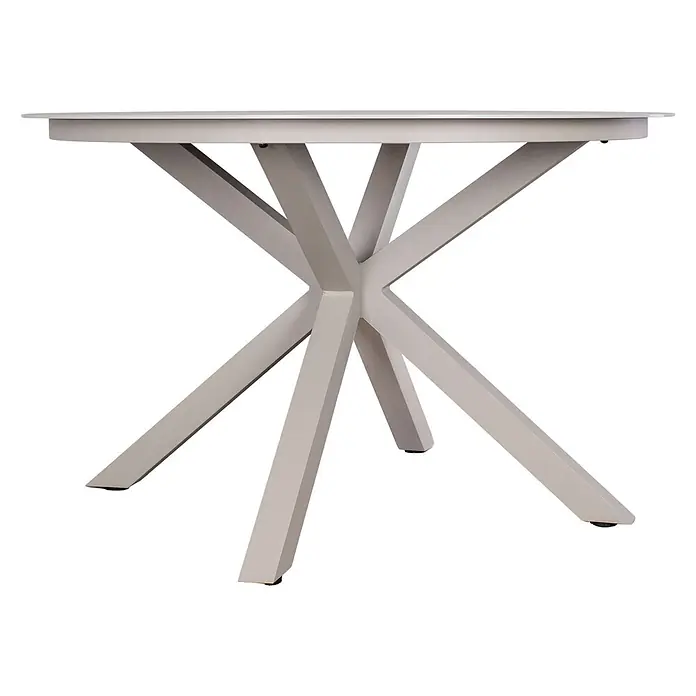 Bene Living Gartentisch Malaga - L x B x H: 120 x 120 x 76 cm, Ø x H: 120 x 76 cm, Gestell Aluminium, gesinterte Tischplatte (Keramik), Rund, beige - Runder Esstisch in Hellgrau mit markantem sternförmigem Untergestell.