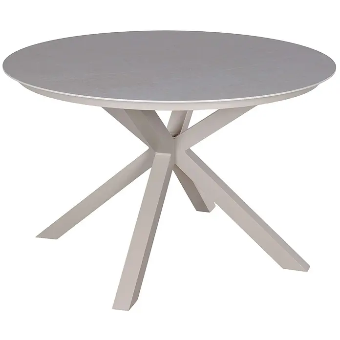Bene Living Gartentisch Malaga - L x B x H: 120 x 120 x 76 cm, Ø x H: 120 x 76 cm, Gestell Aluminium, gesinterte Tischplatte (Keramik), Rund, beige - Runder Tisch mit grauer Tischplatte und grauem, sternförmigem Untergestell.