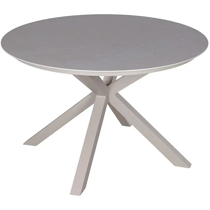 Bene Living Gartentisch Malaga - L x B x H: 120 x 120 x 76 cm, Ø x H: 120 x 76 cm, Gestell Aluminium, gesinterte Tischplatte (Keramik), Rund, beige - Runder Esstisch mit grauer, strukturierter Platte und hellgrauem sternförmigem Untergestell.
