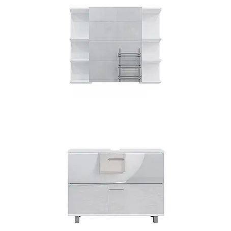 Vicco  Badmöbel-Set Ilias Weiß Hochglanz 2 Teile, Unterschrank 80 cm