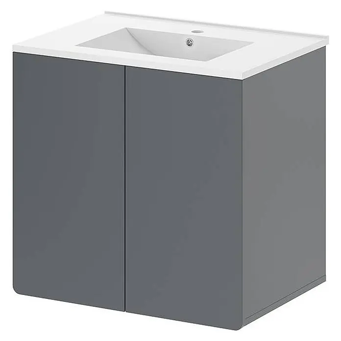 Vicco Badmöbel-Set Izan Grau - Gesamtbreite Badmöbel: 61,8 cm, Grau, Matt - Grauer Badunterschrank mit zwei Türen und integriertem weißem Keramikwaschbecken.