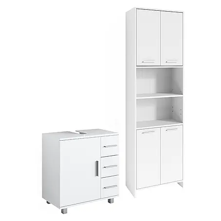 Vicco  Badmöbel-Set Maris Weiß 2 Teile, mit Hochschrank und Waschbeckenunterschrank