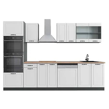 Vicco  Küchenzeile R-Line Weiß Landhaus/Anthrazit mit Hochschrank, AP Eiche