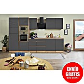 Respekta Premium Composición de cocina (Ancho: 345 cm, Con dispositivos eléctricos, Gris de alto brillo)