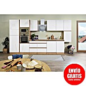 Respekta Premium Composición de cocina (Ancho: 395 cm, Con dispositivos eléctricos, Blanco de alto brillo)