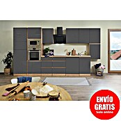 Respekta Premium Composición de cocina (Ancho: 395 cm, Con dispositivos eléctricos, Gris de alto brillo)