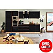 Respekta Premium Composición de cocina (Ancho: 345 cm, Con dispositivos eléctricos, Negro de alto brillo)