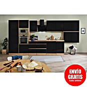 Respekta Premium Composición de cocina (Ancho: 445 cm, Con dispositivos eléctricos, Negro de alto brillo)