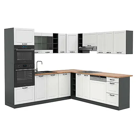 Vicco  Eckküche R-Line Weiß Landhaus/Anthrazit, AP Eiche