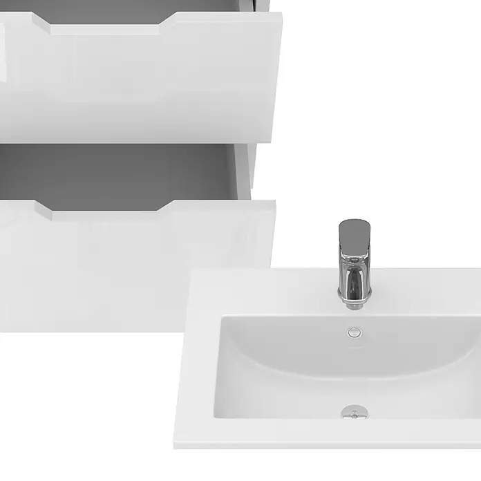Vicco Badmöbel-Set Clayton Weiß 2 Teile, mit Waschbecken und 2 Schubladen - Gesamtbreite Badmöbel: 48 cm, Weiß, Glänzend - Weißer Hochglanz-Badschrank mit zwei offenen Schubladen, integriertem Waschbecken und Chromarmatur.