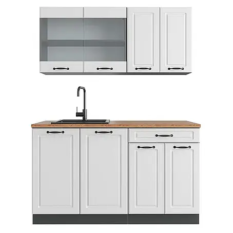 Vicco  Singleküche R-Line Weiß Landhaus/Anthrazit, AP Eiche