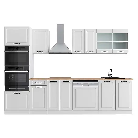 Vicco  Küchenzeile R-Line Weiß Landhaus/Weiß mit Hochschrank, AP Eiche