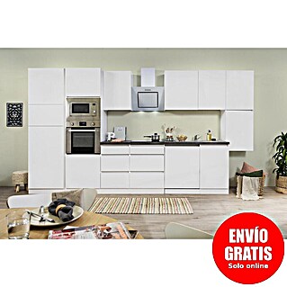 Respekta Premium Composición de cocina Lorena (Ancho: 395 cm, Blanco, Mate, Decoración encimera: Efecto piedra, Con electrodomésticos)