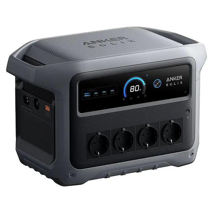 Anker Solix Powerstation SOLIX C1000 GEN2 - 1.024 Wh - Anker Solix tragbare Powerstation in Dunkelgrau mit Digitalanzeige, mehreren AC-Steckdosen und USB-Anschlüssen.