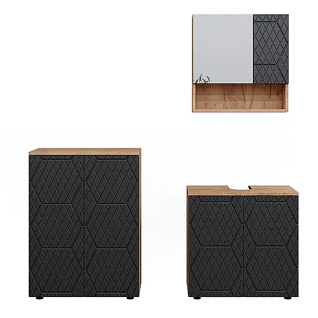 Vicco  Badmöbel-Set Irma Anthrazit mit Wabenstruktur 3 Teile, mit Unterschrank 60 cm