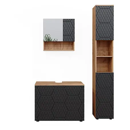 Vicco  Badmöbel-Set Irma Anthrazit 3 Teile, mit Schubladenschrank und Hochschrank