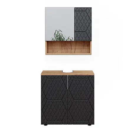 Vicco  Badmöbel-Set Irma Anthrazit mit Wabenstruktur 2 Teile, Unterschrank 60 cm