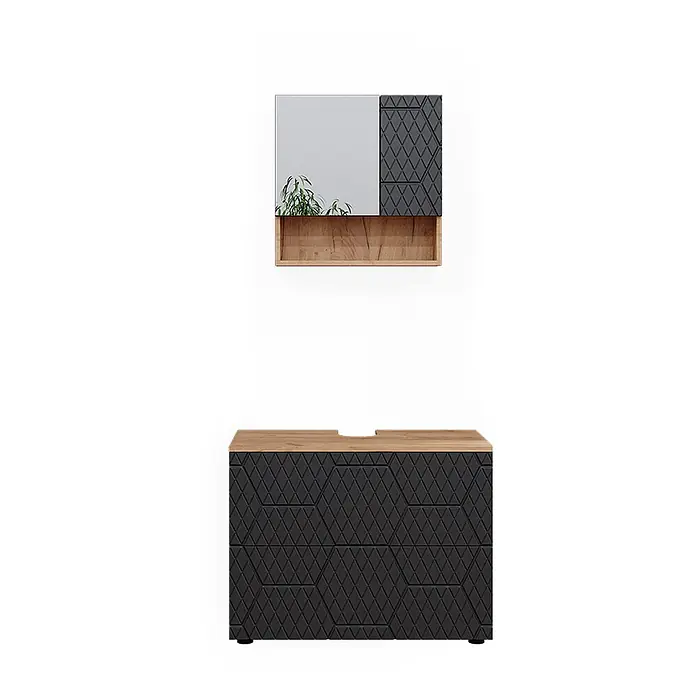 Vicco Badmöbel-Set Irma Anthrazit mit Wabenstruktur 2 Teile - Gesamtbreite Badmöbel: 80 cm, Anthrazit mit Wabenstruktur, Matt - Zweiteiliges anthrazitfarbenes Badezimmermöbel-Set mit geometrischem Muster, Holzdetails, Spiegelschrank und Waschtischunterschrank.