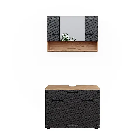Vicco  Badmöbel-Set Irma Anthrazit mit Wabenstruktur 2 Teile, Unterschrank 80 cm
