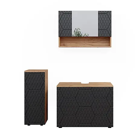 Vicco  Badmöbel-Set Irma Anthrazit 3 Teile, mit Schubladenschrank und Midischrank