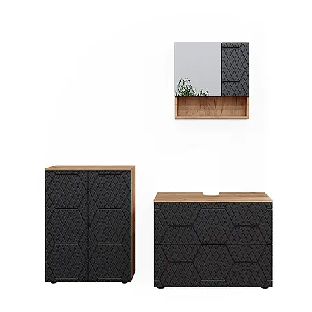Vicco  Badmöbel-Set Irma Anthrazit mit Wabenstruktur 3 Teile, mit Unterschrank 80 cm
