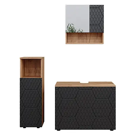 Vicco Badmöbel-Set Irma, Anthrazit mit Wabenstruktur 80 cm