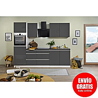 Respekta Premium Cocina modular completa Lorena (Ancho: 270 cm, Gris, Brillo intenso, Decoración encimera: Efecto piedra, Sin electrodomésticos)