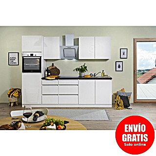 Respekta Premium Cocina modular completa Lorena (Ancho: 270 cm, Blanco, Brillo intenso, Decoración encimera: Efecto piedra, Sin electrodomésticos)