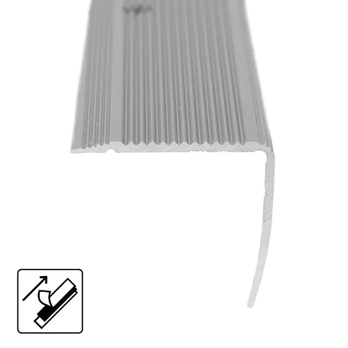 Floordirekt Treppenkantenprofil Integral Selbstklebend 134 x 3 x 3,5 cm Silber - Aluminium, Silber - Silbernes selbstklebendes Aluminium-Treppenprofil mit geriffelter Anti-Rutsch-Oberfläche und L-Profil.