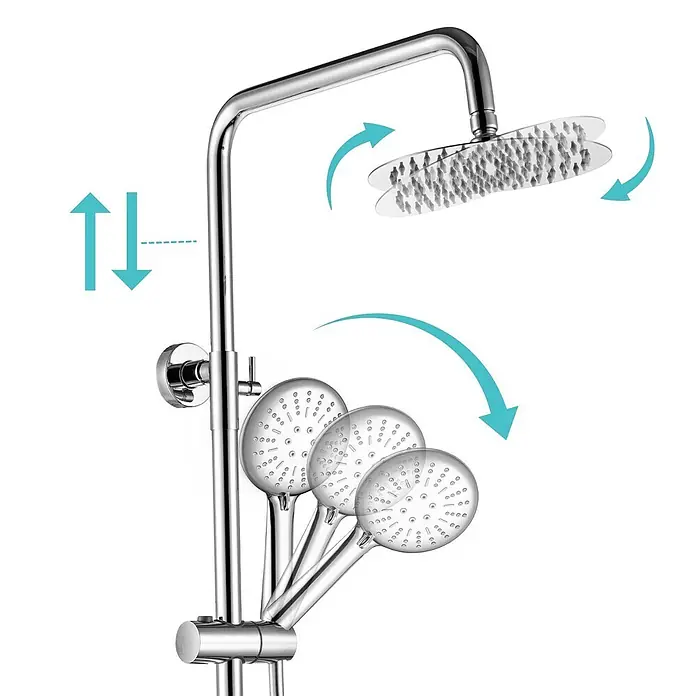 LOMAZOO Duschsystem LMZ-ARIEL - Lochabstand: 15 cm, Anzahl Strahlarten: 1 Stk., Chrom - Chrom-Duschsystem mit höhenverstellbarer Säule, schwenkbarem Kopf und verstellbarer Handbrause.
