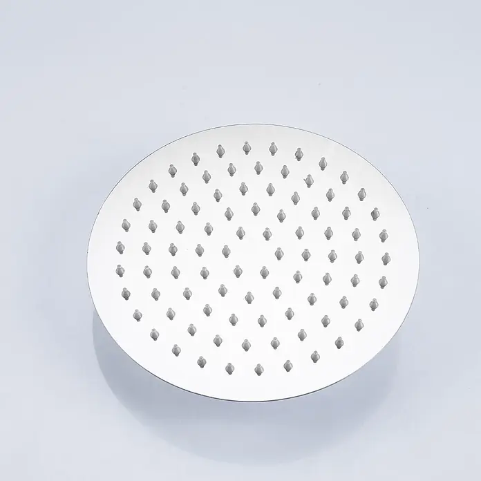 LOMAZOO Duschsystem LMZ-ARIEL - Lochabstand: 15 cm, Anzahl Strahlarten: 1 Stk., Chrom - Rundes, gebürstetes Chrom-Duschkopf mit grauen Silikondüsen.