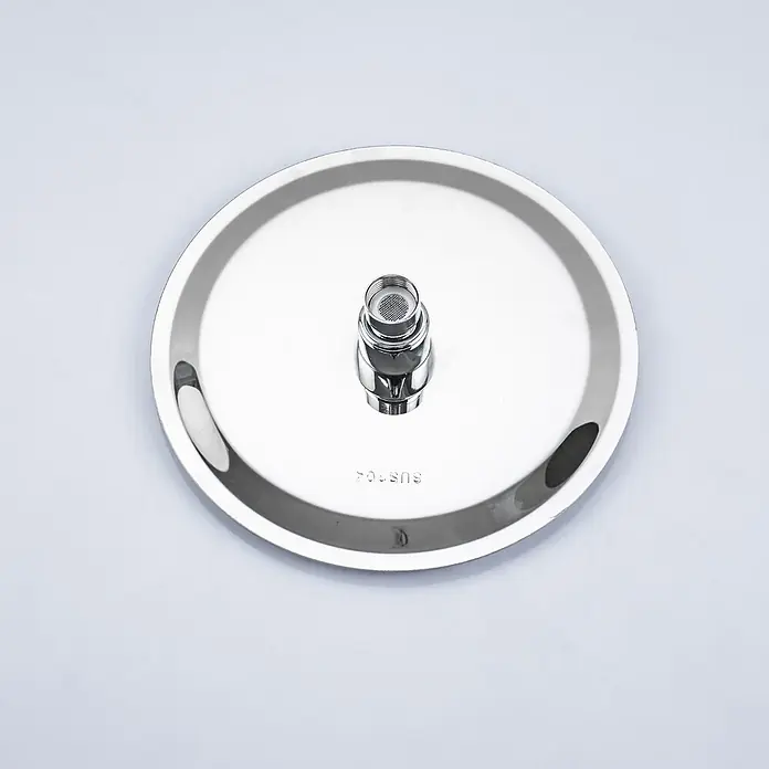 LOMAZOO Duschsystem LMZ-ARIEL - Lochabstand: 15 cm, Anzahl Strahlarten: 1 Stk., Chrom - Runder Duschkopf aus poliertem Edelstahl mit zentralem Gewindeanschluss und Siebfilter.
