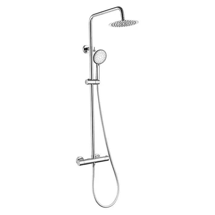 LOMAZOO Duschsystem LMZ-ARIEL - Lochabstand: 15 cm, Anzahl Strahlarten: 1 Stk., Chrom - Chromfarbenes Duschsystem mit Kopfbrause, Handbrause und Thermostatarmatur.
