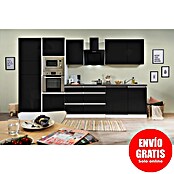 Respekta Premium Composición de cocina (Ancho: 345 cm, Con dispositivos eléctricos, Negro de alto brillo)