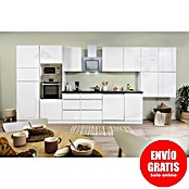 Respekta Premium Composición de cocina (Ancho: 445 cm, Con dispositivos eléctricos, Blanco de alto brillo)