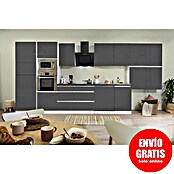 Respekta Premium Composición de cocina (Ancho: 445 cm, Con dispositivos eléctricos, Gris de alto brillo)