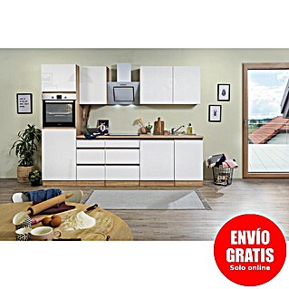 Respekta Premium Cocina modular completa Lorena (Ancho: 280 cm, Roble/Blanco, Decoración encimera: Efecto madera, Brillo intenso, Sin electrodomésticos)