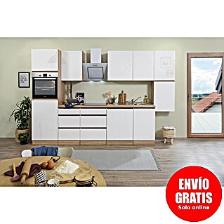 Respekta Premium Cocina modular completa Lorena (Ancho: 330 cm, Roble/Blanco, Decoración encimera: Efecto madera, Brillo intenso, Sin electrodomésticos)