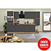 Respekta Premium Cocina modular completa Lorena (Ancho: 330 cm, Roble/Gris, Decoración encimera: Efecto madera, Brillo intenso, Sin electrodomésticos) | BAUHAUS