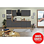 Respekta Premium Cocina modular completa Lorena (Ancho: 280 cm, Roble/Gris, Decoración encimera: Efecto madera, Brillo intenso, Sin electrodomésticos) | BAUHAUS