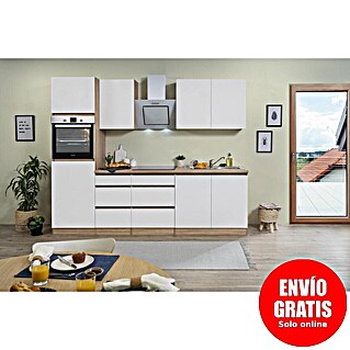 Respekta Premium Cocina modular completa Lorena (Ancho: 270 cm, Roble/Blanco, Mate, Decoración encimera: Efecto madera, Sin electrodomésticos)