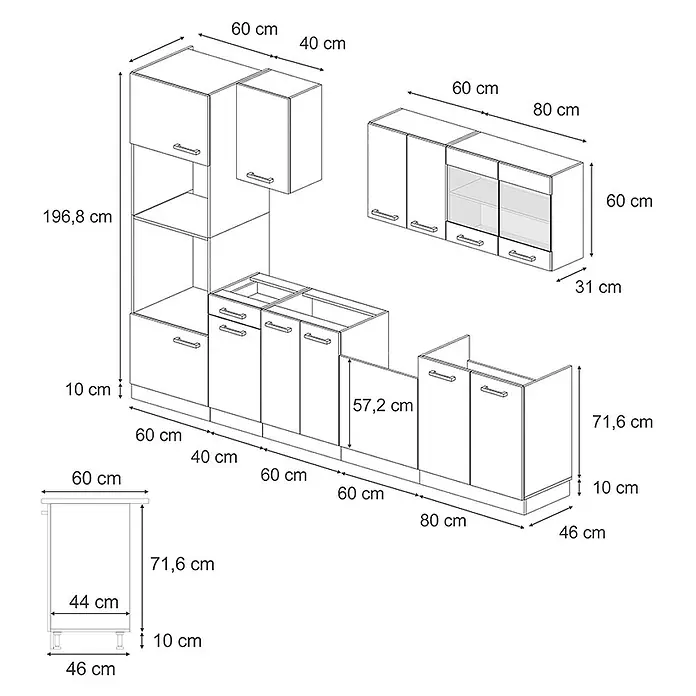 Vicco Küchenzeile R-Line, Artisan-Eiche/Goldkraft Eiche, 300 cm -  - Modulares Küchenschranksystem mit verschiedenen Unter-, Ober- und Hochschränken.
