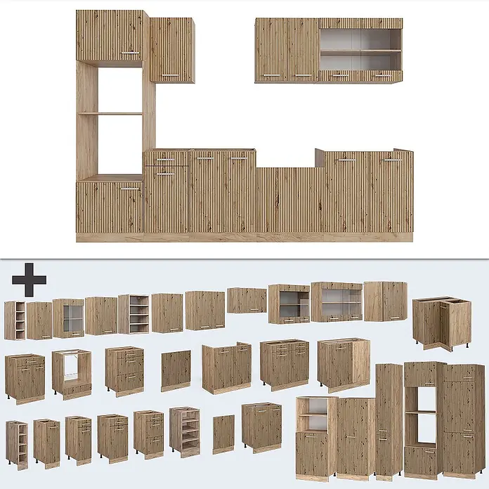 Vicco Küchenzeile R-Line Artisan-Eiche mit Hochschrank, ohne Arbeitsplatte - Artisan-Eiche, Ohne Elektrogeräte