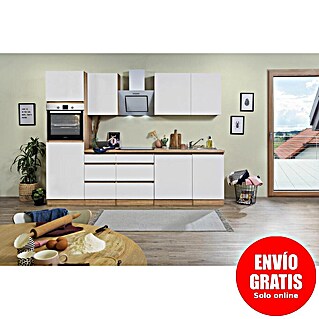 Respekta Premium Cocina modular completa Lorena (Ancho: 280 cm, Roble/Blanco, Mate, Decoración encimera: Efecto madera, Sin electrodomésticos)
