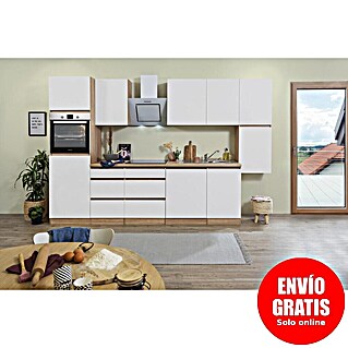 Respekta Premium Cocina modular completa Lorena (Ancho: 330 cm, Roble/Blanco, Mate, Decoración encimera: Efecto madera, Sin electrodomésticos)