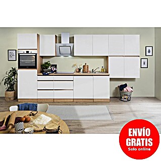 Respekta Premium Cocina modular completa Lorena (Ancho: 380 cm, Roble/Blanco, Mate, Decoración encimera: Efecto madera, Sin electrodomésticos)